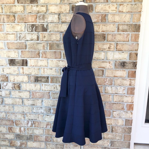 Calvin Klein Stretchy Tear Sleeveless A line Side Zipper Navy Belted Dress 8 - Picture 7 of 16